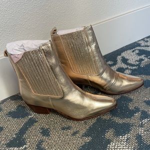 TopShop Gold Leather Cowboy Boots